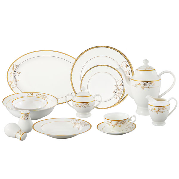 Bone China 57 Piece Dinnerware Set, Service for 8 by Lorren Home Trends