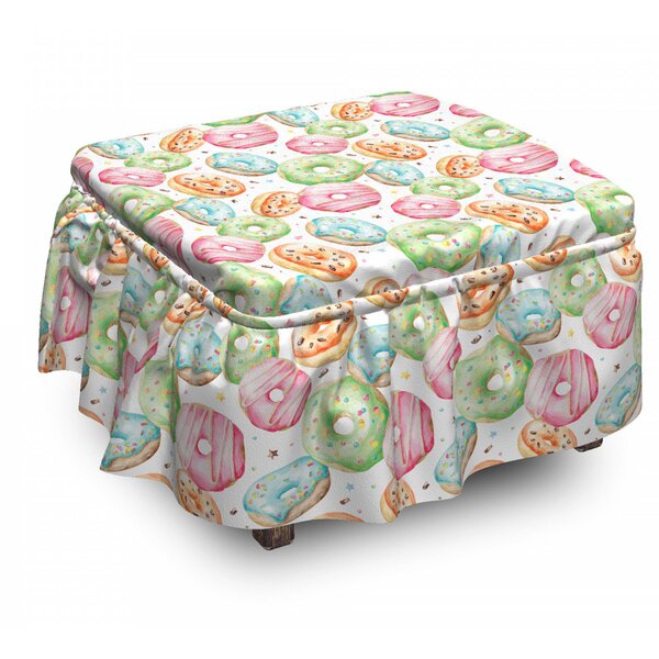 Review Delicious Donuts 2 Piece Box Cushion Ottoman Slipcover Set