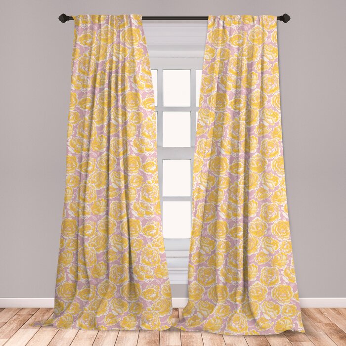 Ambesonne Flower Curtains Hand Drawn Romantic Yellow Roses Blooming In Spring Season Floral Arrangement Window Treatments 2 Panel Set For Living