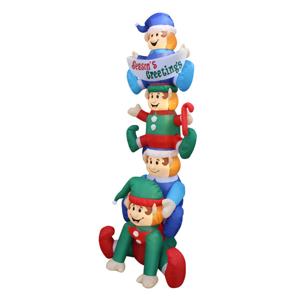 The Holiday Aisle Stacked Elves Yard Christmas Inflatable