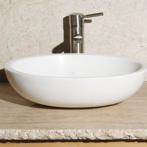V-VO18 Snow White Stone Oval Vessel Bathroom Sink