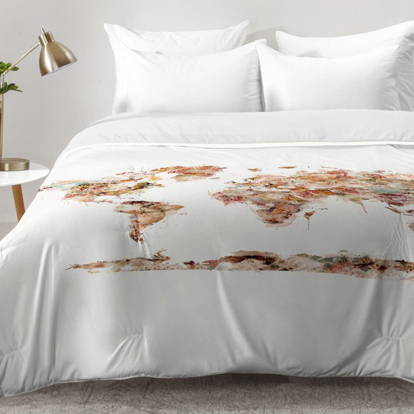 Wanderlust world map bedding, Watercolor map duvet cover set, Modern ...