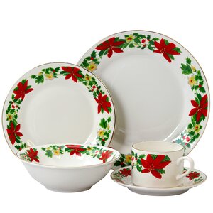 Ryder Poinsettia Holiday 20 Piece Dinnerware Set, Service for 4