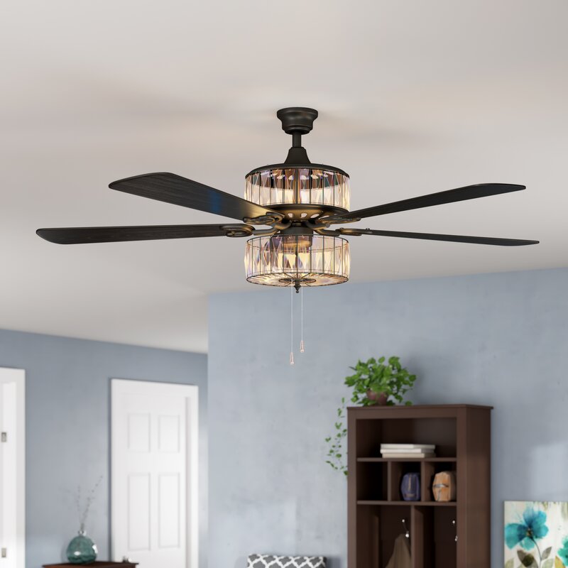 Feminine French Country 52 Caged Crystal 5 Blade Ceiling Fan