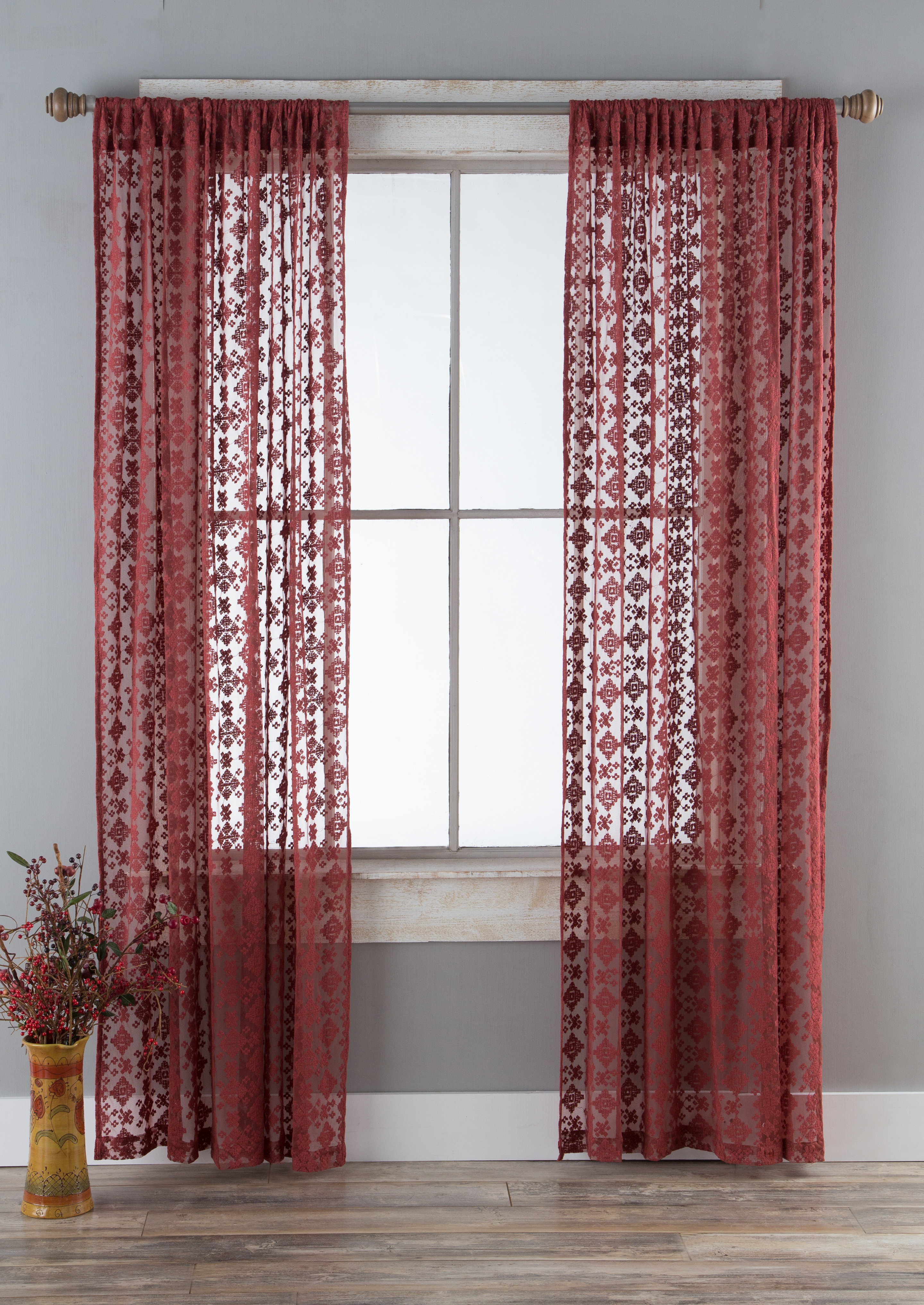 Bungalow Rose Gandara Diamond Lace Solid Color Semi Sheer Rod