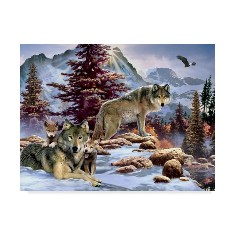 Running Wolf Fantasy Canvas Print Wall Art Midnight Blue Various Sizes