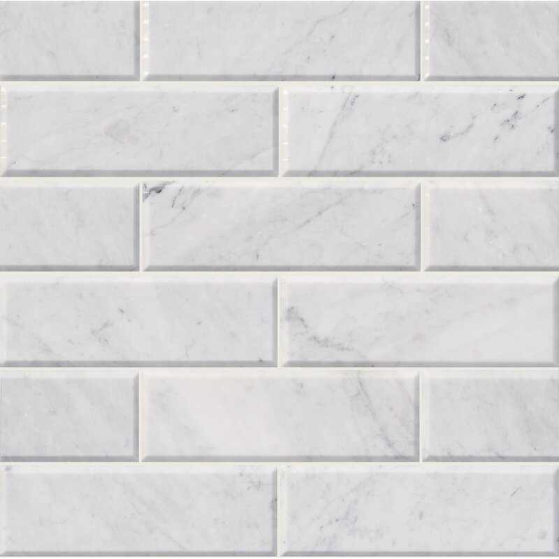 Arabescato Hon And Big Bev 4 X 12 Marble Subway Tile In White