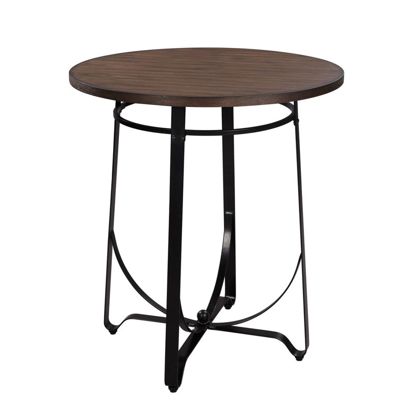 Foundry Select 3pc Round Wooden Top Metal Base Dining Table Set In Walnut And Black Finish