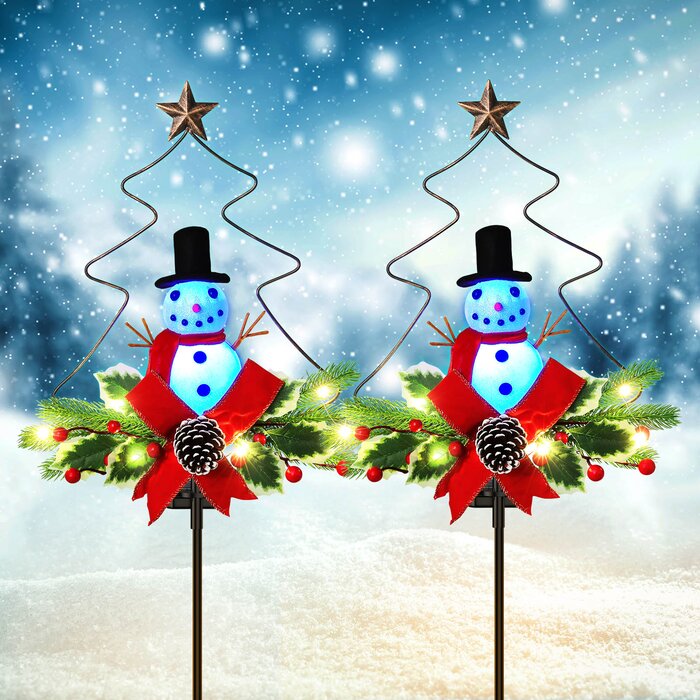 The Holiday Aisle® Outdoor Solar Light Christmas Decorations, Snowman ...
