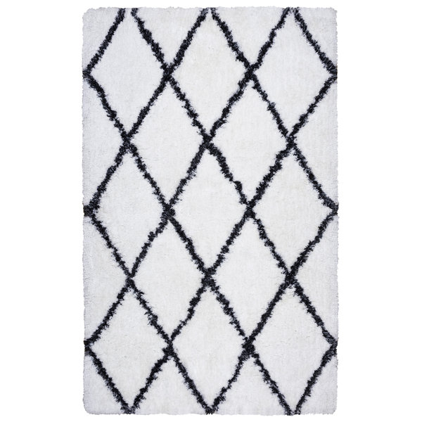Beesley Hand-Tufted White/Black Area Rug by Ivy Bronx
