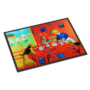 Aiale Terrier with Lady in the Kitchen Doormat