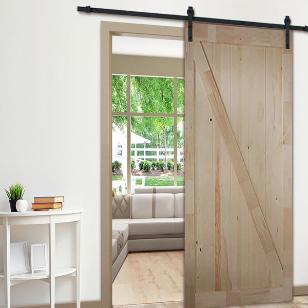 Knotty Pine Z-Rail Solid Wood Panelled Slab Interior Barn Door by Kimberly Bay