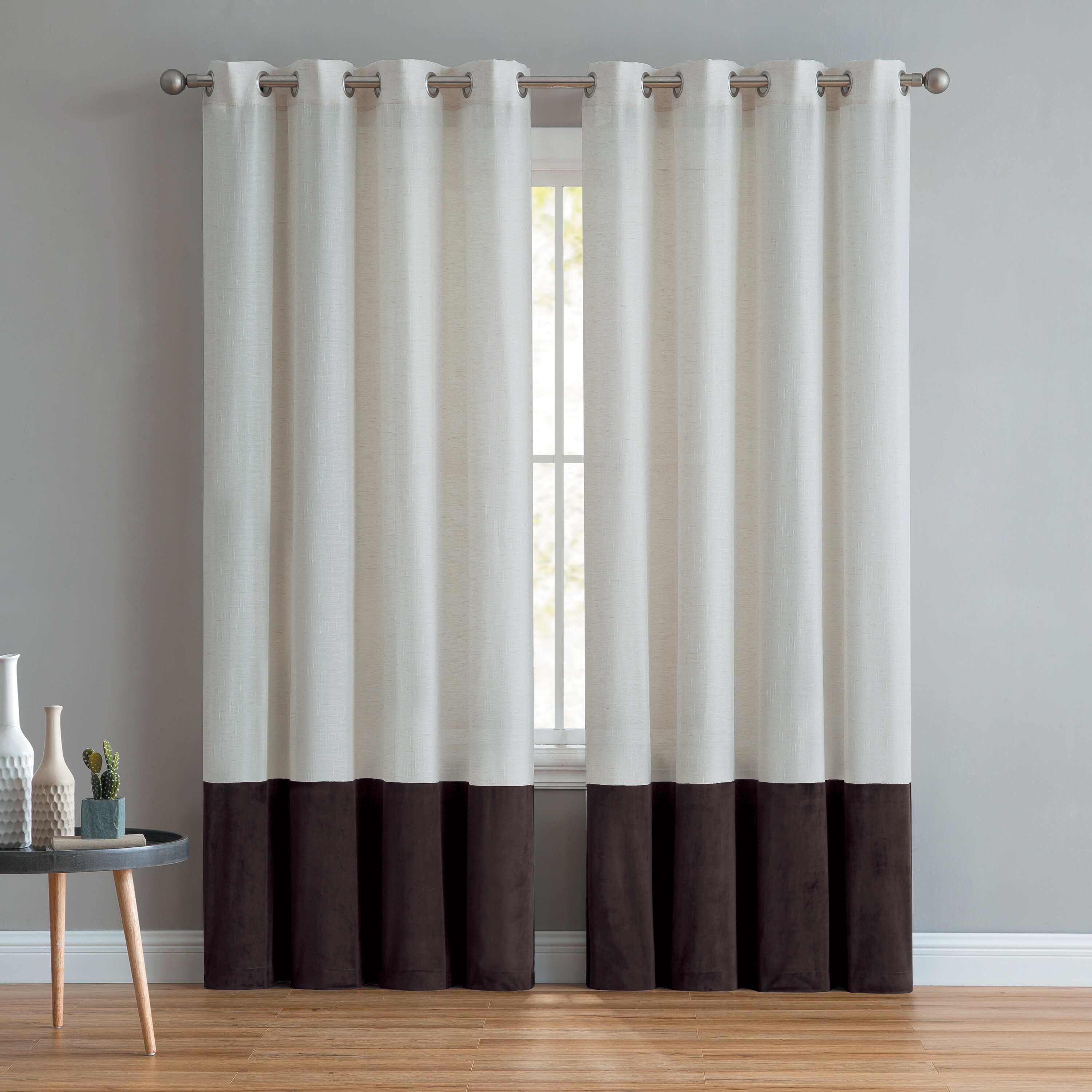 Huis Window Panel Curtain Tan Two Tone Fade Modern Semi Sheer Light Filter W Grommet Luxclusif Com