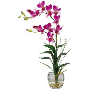 Silk Dendobrium Flowers with Glass Vase in Purple