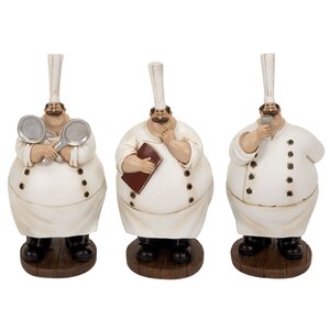 3 Piece Plump Chef White/Brown Polystone Figurine Set (Set of 3)