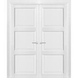Lucia 2552 Matte White Kit Trims Rail Hardware Solid Wood Interior Bedroom Sturdy Doors Sliding French Double Pocket Doors 64 x 96 inches Frosted Glass 3 Lites
