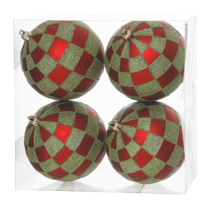 Glitter Checkered Christmas Ball Ornament (Pack of 4)
