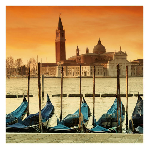 Gondolas in Venice 1.92m x 1.92m Textured Matte Peel & Stick Wall Mural East Urban Home