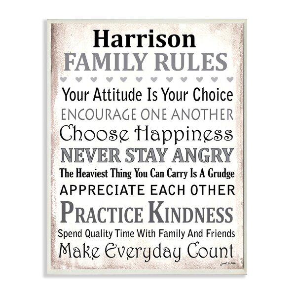 Personalized Family Rules by Janet White Textual Art on Wood by Stupell Industries