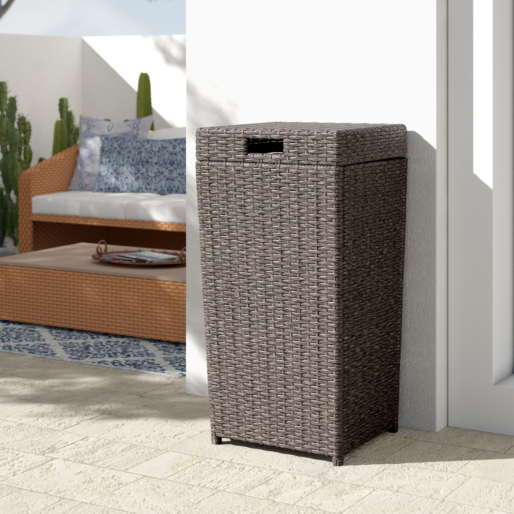 Mistana Crawfordsville Outdoor Wicker Trash Can Reviews Wayfair