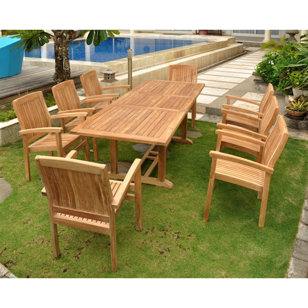 Farnam 9 Piece Teak Dining Set by Rosecliff Heights