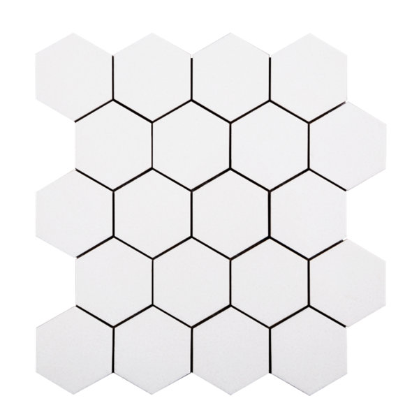 Hexagon 3'' x 3'' Glass Mosaic Tile in White by Lion Tiles