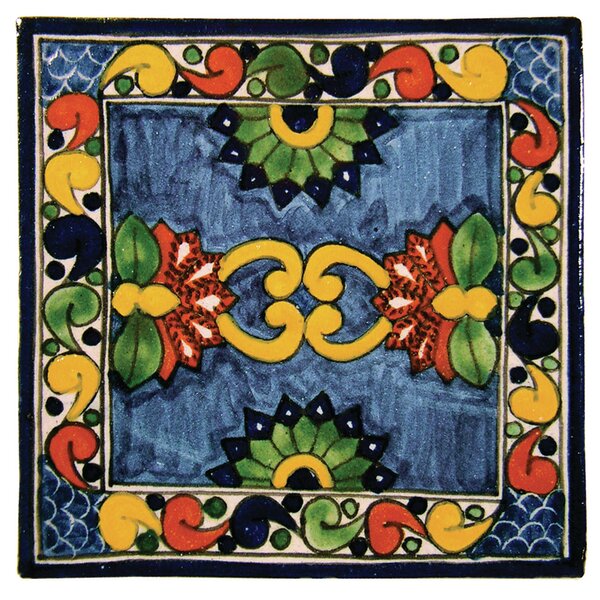 4 x 4 Asters Hand Painted Talavera Tile by Native Trails, Inc.