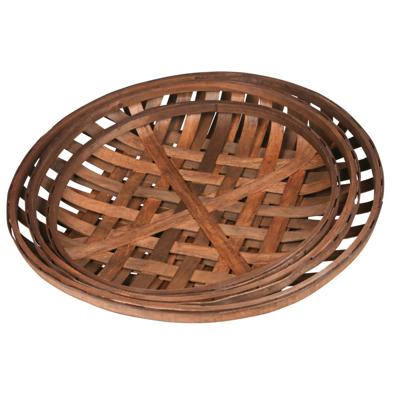 Round Tobacco Basket with Lattice 3 Piece Design Manufactured Wood
