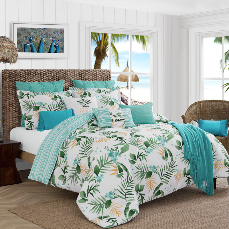 Caribbean Joe Nasau Tropical Leaves Reversible Comforter Set