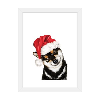 Christmas Black Shiba Inu by Big Nose Work - Graphic Art Print East Urban Home Format: White Framed Paper, Matte Color: White, Size: 32