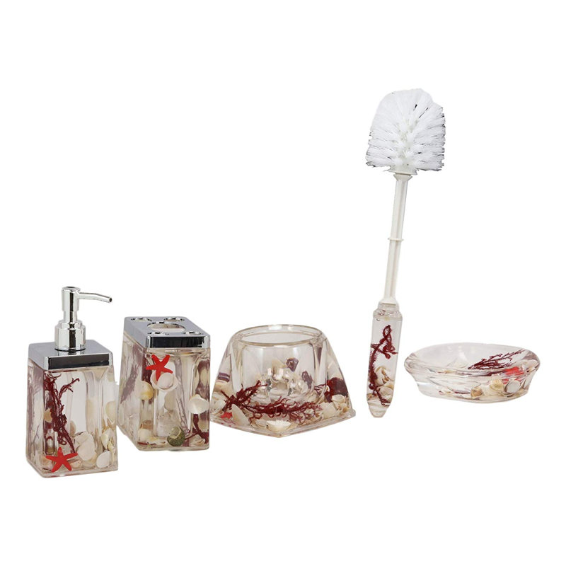 Highland Dunes Lowes Nautical Coastal Pearls Shells Liquid 3d Floating Motion Bathroom Accessory Set Reviews