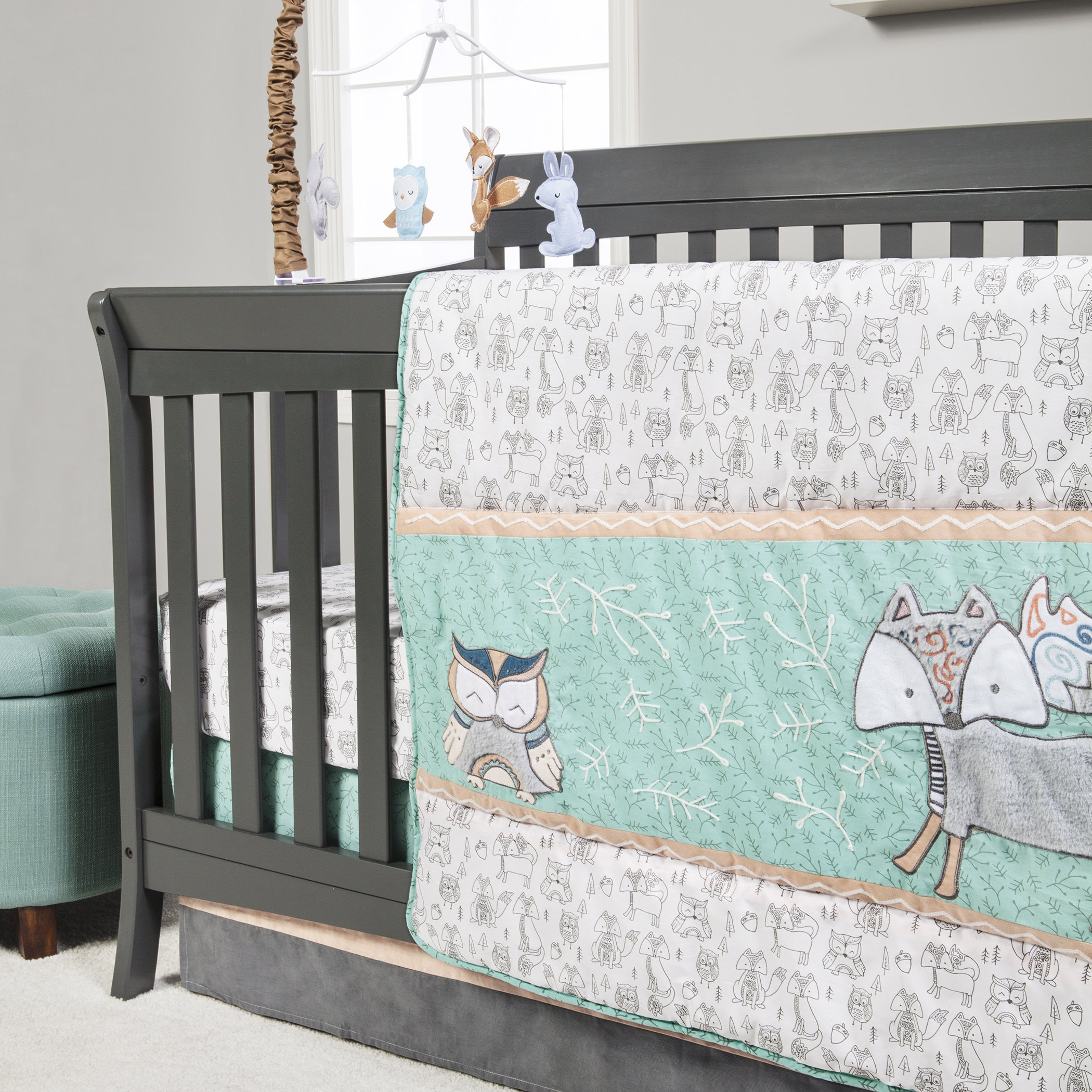 Lambs /& Ivy Woodland Forest Gray Bear//Fox 4-Piece Perfect Fit Baby Crib Bumper