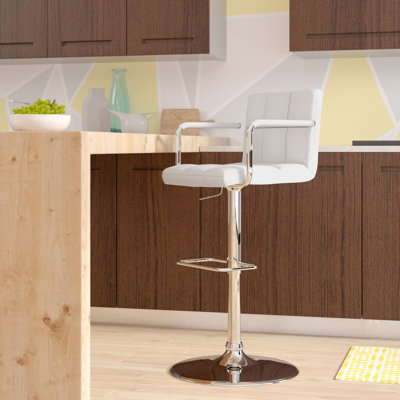 BillyRay Adjustable Height Bar Stool Latitude Run Upholstery White