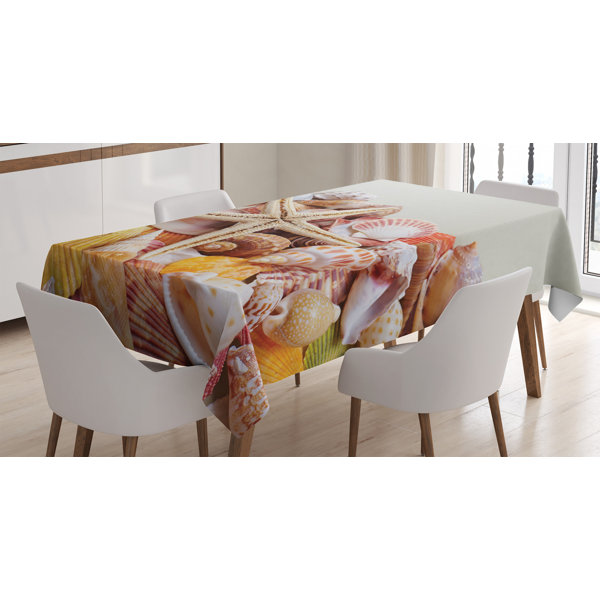 East Urban Home Ambesonne Seashells Tablecloth Pile Of Seashells Nature Beach Theme Sea Starfish Spiral Shape Pattern Rectangular Table Cover For Dining Room Kitchen Decor 60 X 90 Coconut Cream Orange Wayfair