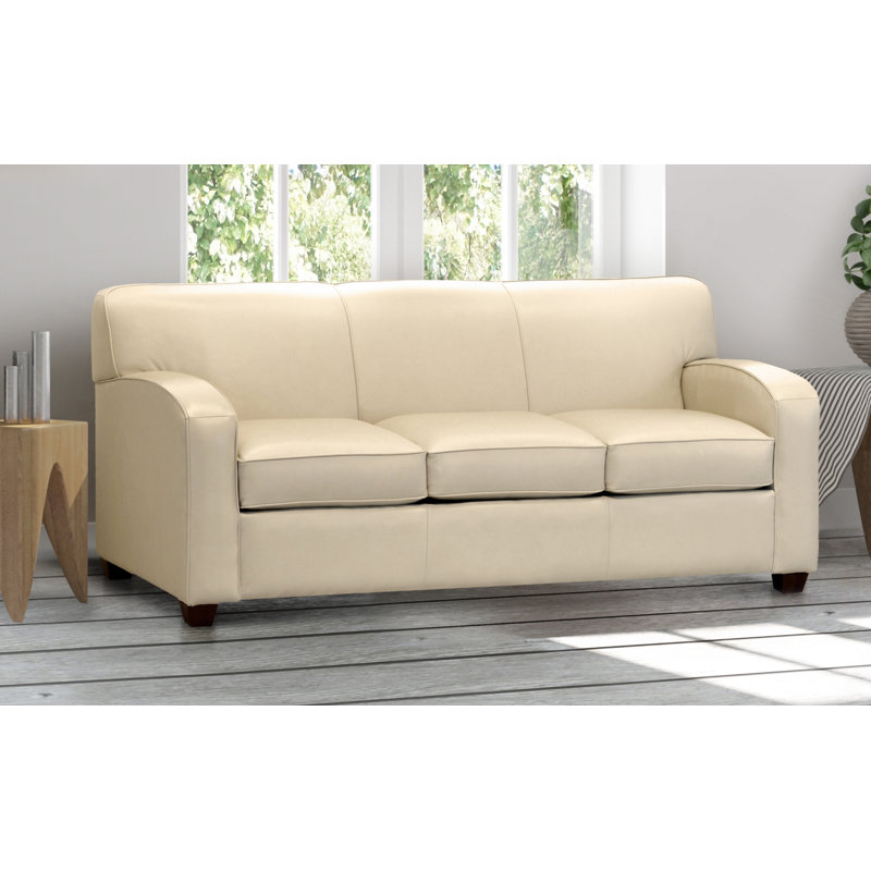 Ebern Designs Made In Usa Mcturck Cream Top Grain Leather Sofa Bed Cream Top Grain Leather Sofa Bed