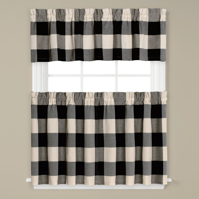 Northridge Plaid Tailored 57'' Kitchen Curtain in Black And Cream