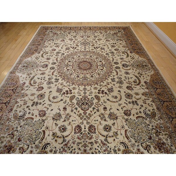 Shanelle Living Room Hand-Knotted Silk Ivory Area Rug by Astoria Grand