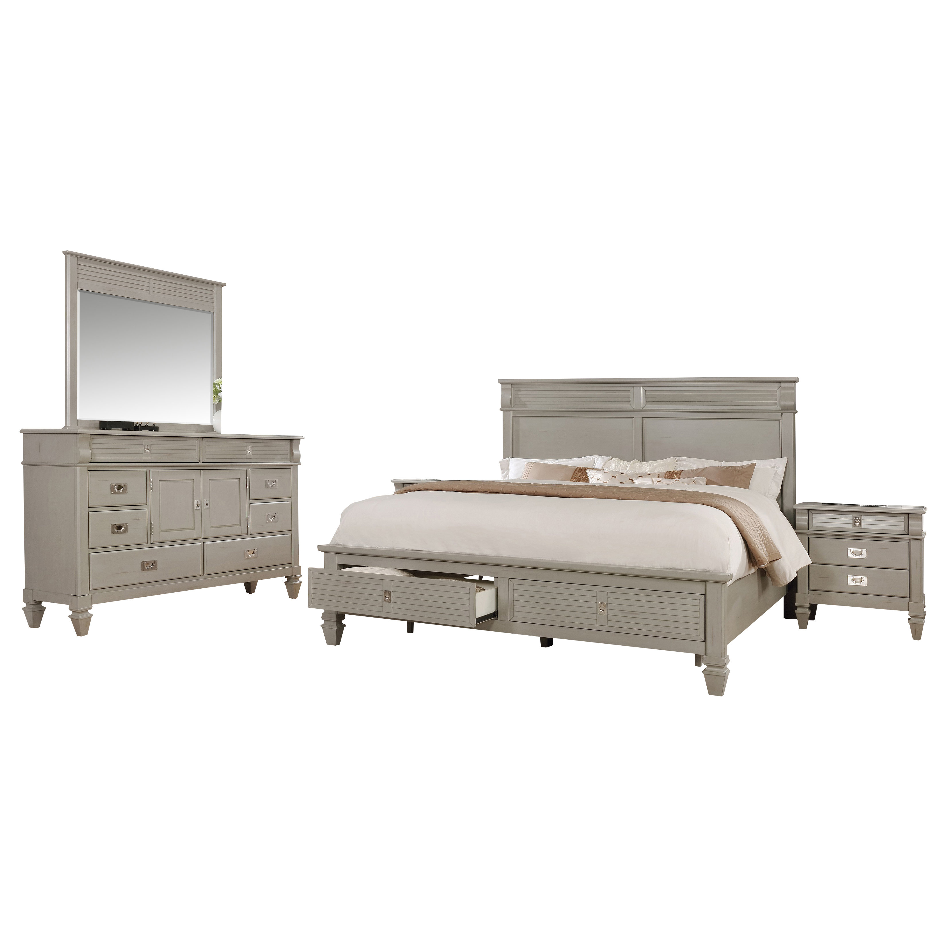 Beachcrest Home Vasilikos Solid Wood Construction Platform 4 Piece