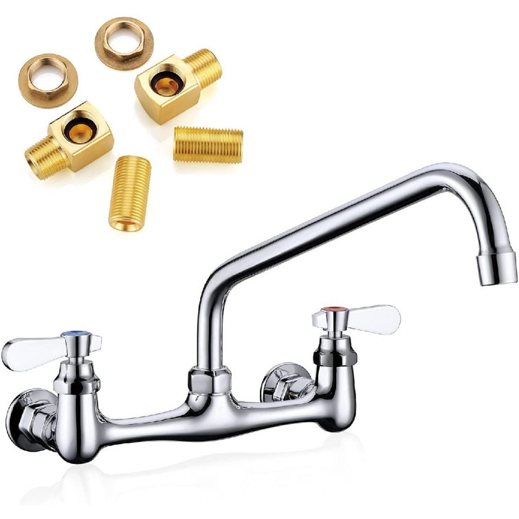 Wall Mount Faucet,8 Inches Center Commercial Kitchen Faucet, 12 Inches  Swivel Spout Wall-Mount Utility Sink Faucets, 2 Handle Wall Mounted Faucets  For ...