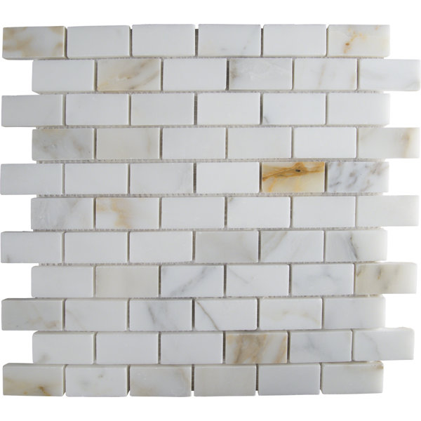 Calacatta Gold Mounted 1 x 2 Marble Subway Tile in White by MSI