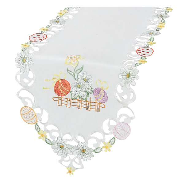 Country Egg Flowers Embroidered Cutwork Table Runner by The Holiday Aisle