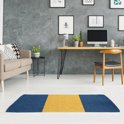 Striped Navy Blue/Gold Area Rug East Urban Home Rug Size: Rectangle 4' x 6'