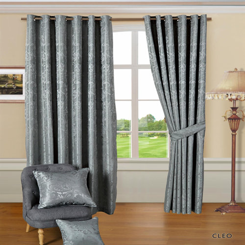 Cleo Eyelet Room Darkening Thermal Curtains Textile Home Panel Size: Width 168cm x Drop 137cm, Colour: Silver