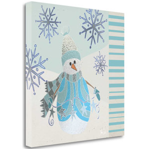 'Blue and Silver Snowman II' Graphic Art Print on Wrapped Canvas