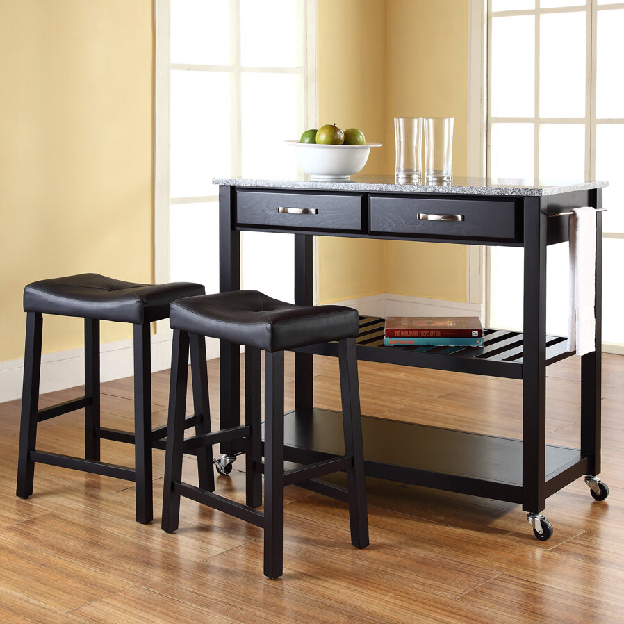 Three Posts Haslingden Kitchen Island Set With Granite Top