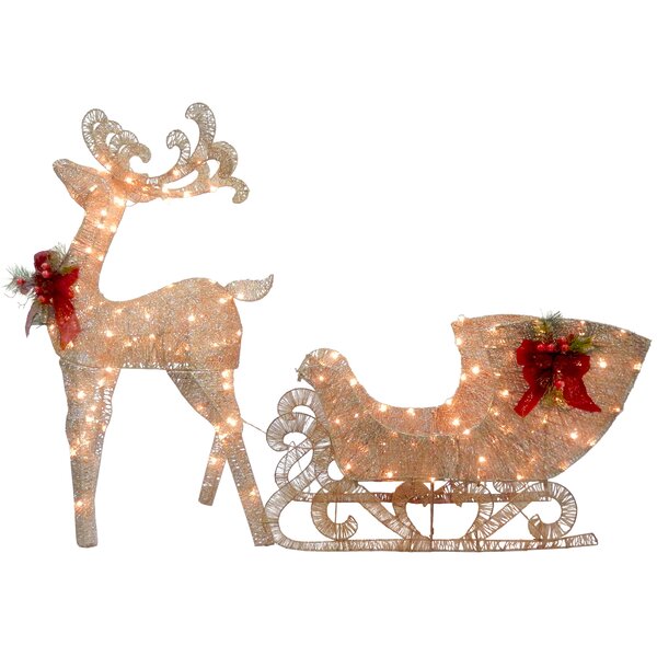 Reindeer Pulling Sleigh Lighted Display by The Holiday Aisle