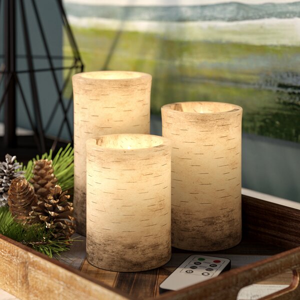 4 Piece Birch Bark Flameless LED Wax Vanilla Frameless Candle Set by Union Rustic