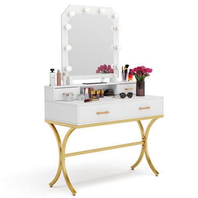 Suitable For Women And Girls With Lighted Mirror Modern Makeup Dresser Table For Bedroom Everly Quinn Suitable For Women And Girls With Lighted Mirror Modern Makeup Dresser Table For Bedroom Everly Quinn