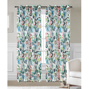 Flora Nature/Floral Sheer Grommet Curtain Panels (Set of 2)