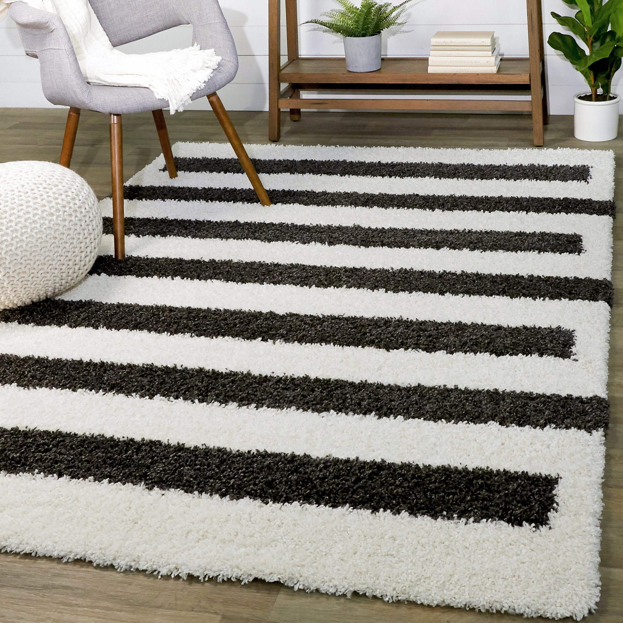 Wrought Studio Alishba Power Loom Charcoal White Rug Wayfair
